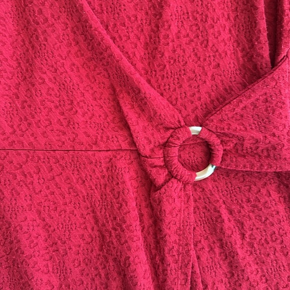 🍍 Liz Claiborne Faux Wrap Dress M Safari Spice Textured Stetch Knit Paris Red🍍 - Picture 3 of 3